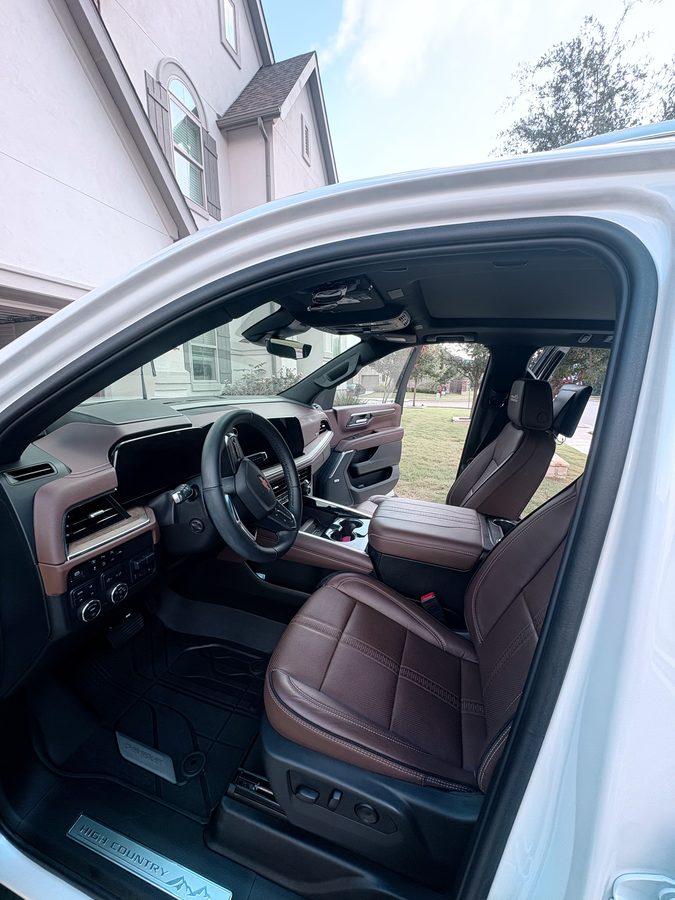 Chevy Tahoe High Country brown leather interior after an interior detail